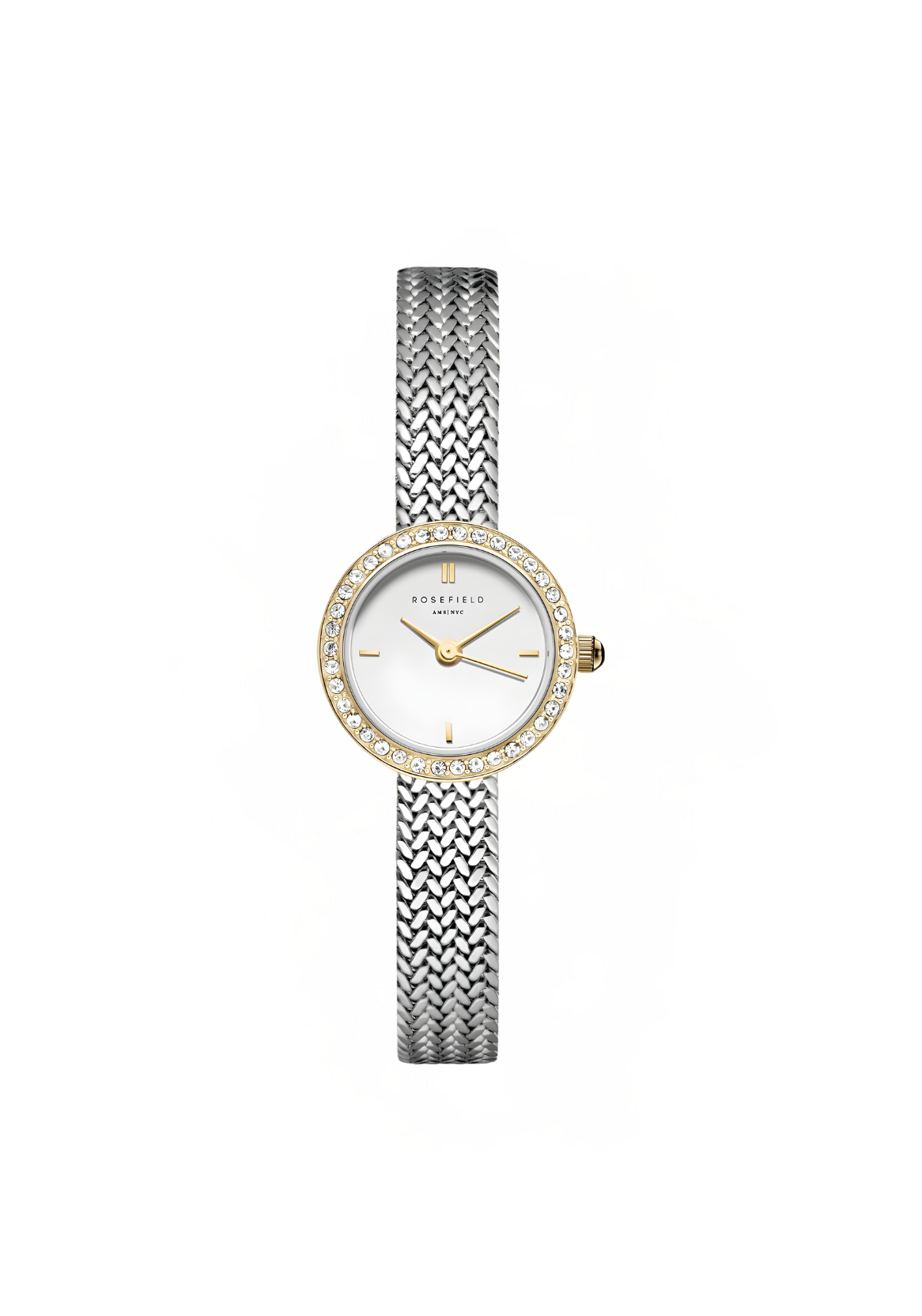 MINI SMALL EDIT WHITE DIAL CRYSTAL DUOTONE WOVEN MESH STRAP MWSMG-M06